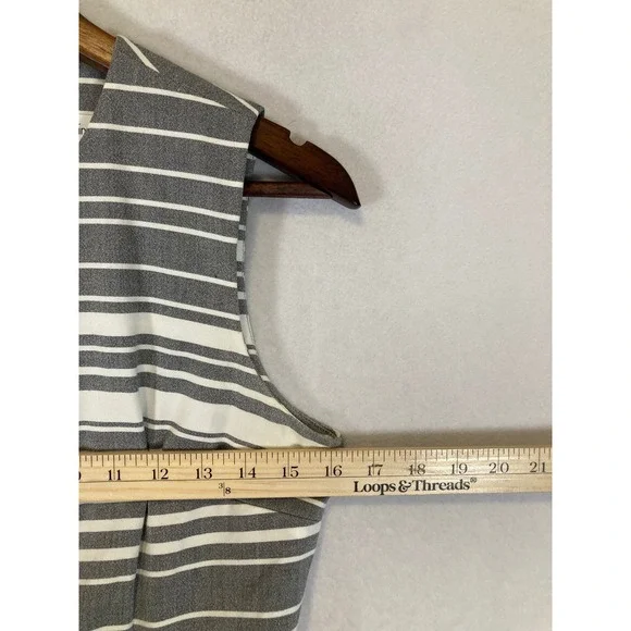 Classic Preppy Calvin Klein Women 6 Grey White Striped Belted Fit Flare Dress - Picture 6 of 12